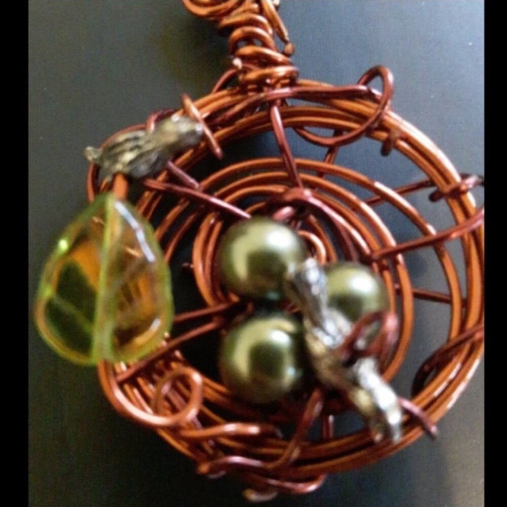Handcrafted Copper Wire Pendant with Green Accents